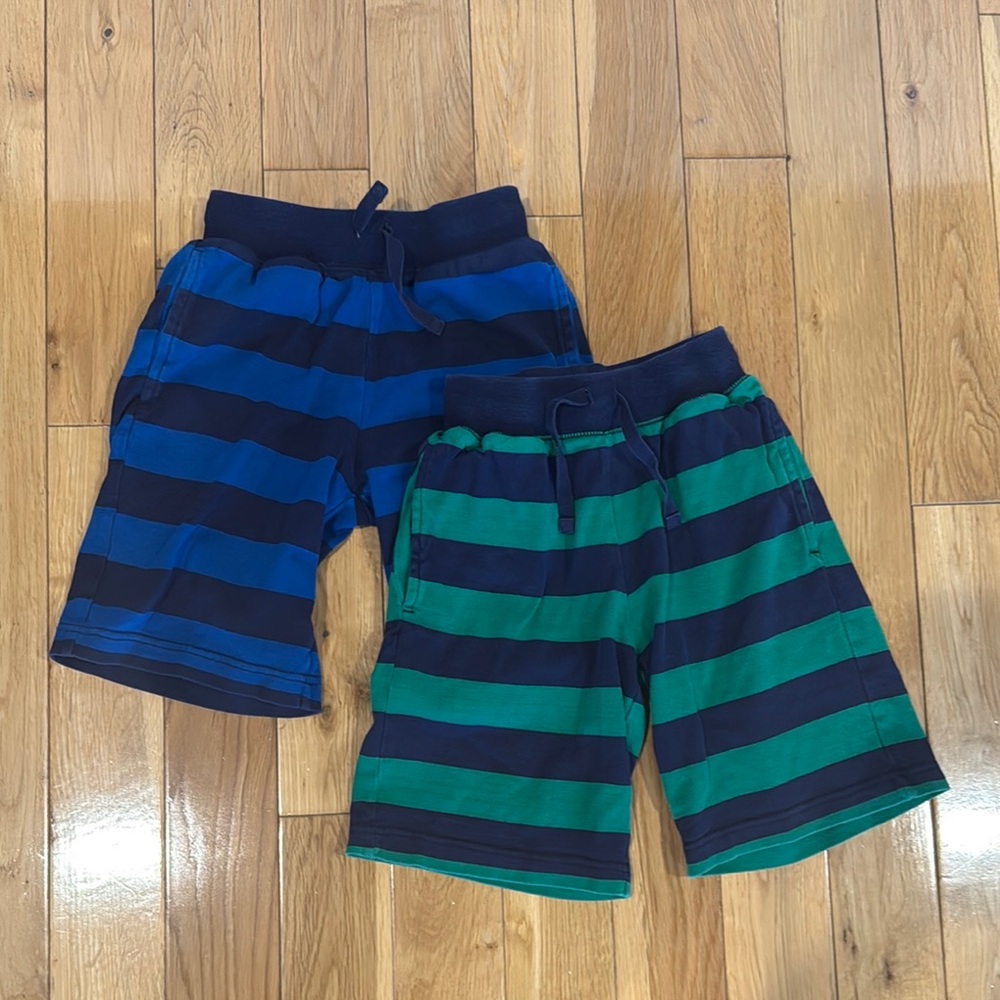 HANNA ANDERSON kids striped Blue and Green Kids Shorts. Size 6-7. Pockets.